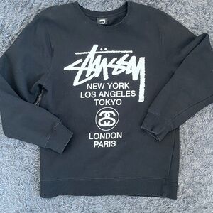 Men Size Medium Stussy World Tour Crew Black White 22SS Sweatshirt